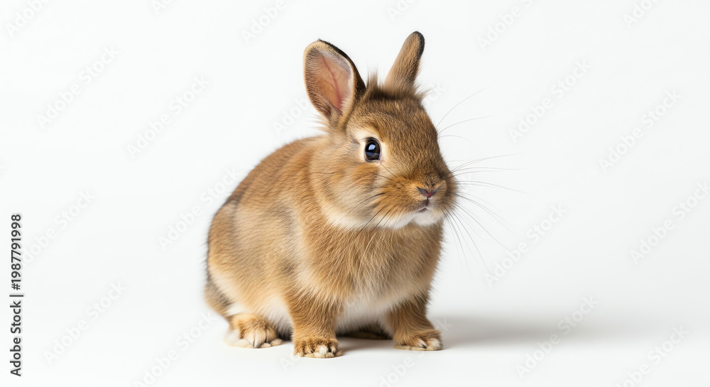 Fototapeta premium Brown rabbit sitting on white background
