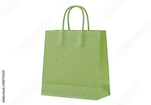 A bright green shopping tote bag standing upright and ready for use