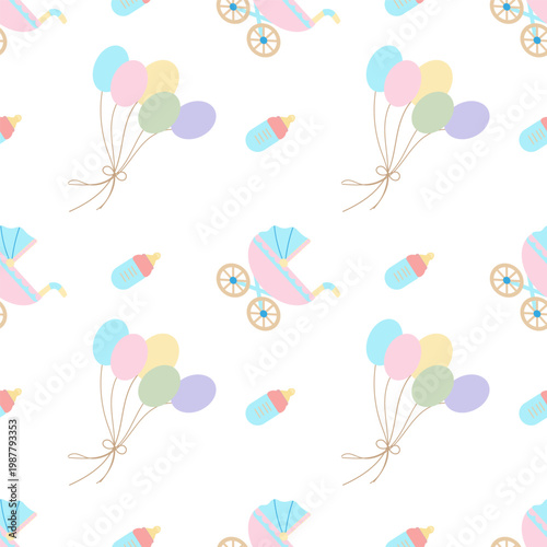 Colorful Seamless Images For Celebration Decor. Repeating Baby Icons Suitable For Gifts And Decorations For Parties