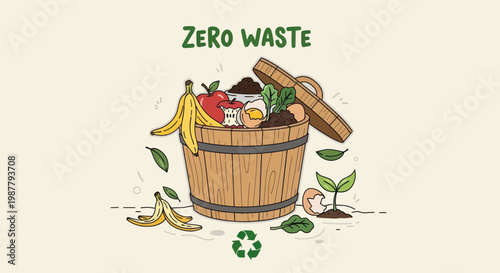 Zero Waste Compost Bin with Fruits and Vegetables, Sustainable Living Concept