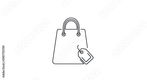 Shopping bag with tag icon, simple outline vector illustration