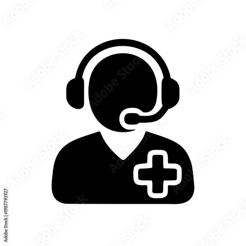 Glyph Professional Support Consultant Operator Agent with Plus Sign Icon