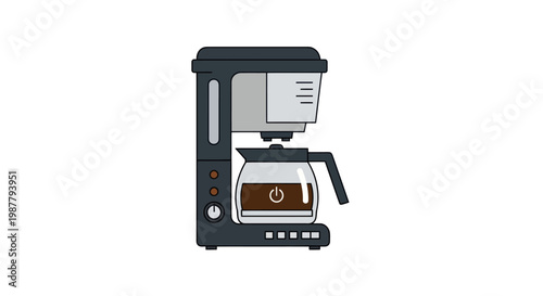 Modern Coffee Maker with Glass Carafe and Hot Coffee, Isolated on White
