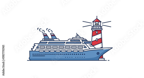 Cruise Ship Near Lighthouse Illustration