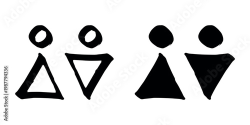 Hand drawn female and male gender identity sign Girls and boys Man and woman pictogram Lady and gentleman for restroom, toilet, washroom, lavatory, closet, WC, bathroom, door sticker