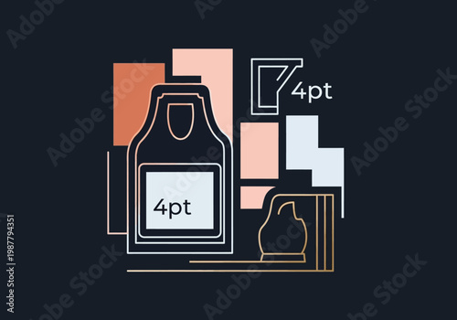 Modern Technical Graphic Design Illustration with 4pt Stroke Weight and Geometric Abstract Background