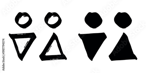 Hand drawn female and male gender identity sign Girls and boys Man and woman pictogram Lady and gentleman for restroom, toilet, washroom, lavatory, closet, WC, bathroom, door sticker