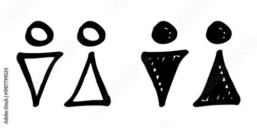 Hand drawn female and male gender identity sign Girls and boys Man and woman pictogram Lady and gentleman for restroom, toilet, washroom, lavatory, closet, WC, bathroom, door sticker