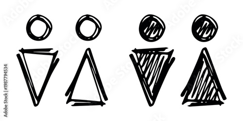 Hand drawn female and male gender identity sign Girls and boys Man and woman pictogram Lady and gentleman for restroom, toilet, washroom, lavatory, closet, WC, bathroom, door sticker