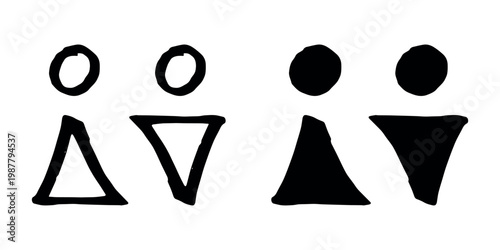 Hand drawn female and male gender identity sign Girls and boys Man and woman pictogram Lady and gentleman for restroom, toilet, washroom, lavatory, closet, WC, bathroom, door sticker