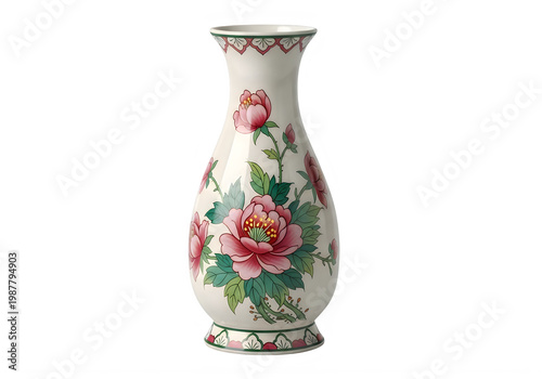 Elegant floral-patterned porcelain vase with pink and green accents