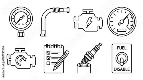 Automotive diagnostic and engine icons set for car repair and service industry