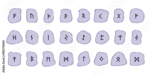 Set of hand drawn viking runes Rune stones with ancient norse alphabet characters engraved on them Scandinavian futhark germanic celtic Single element for design, print, web, decor