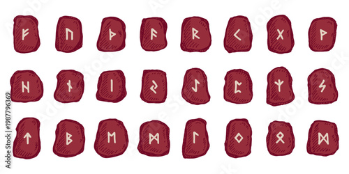 Set of hand drawn viking runes Rune stones with ancient norse alphabet characters engraved on them Scandinavian futhark germanic celtic Single element for design, print, web, decor