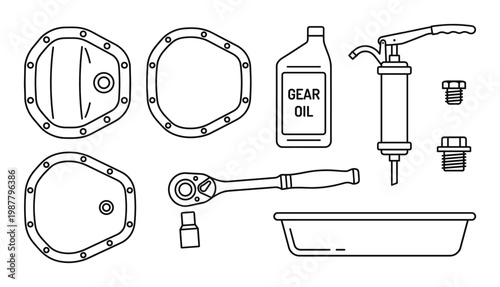 Car differential cover and oil change tools for auto maintenance and repair service