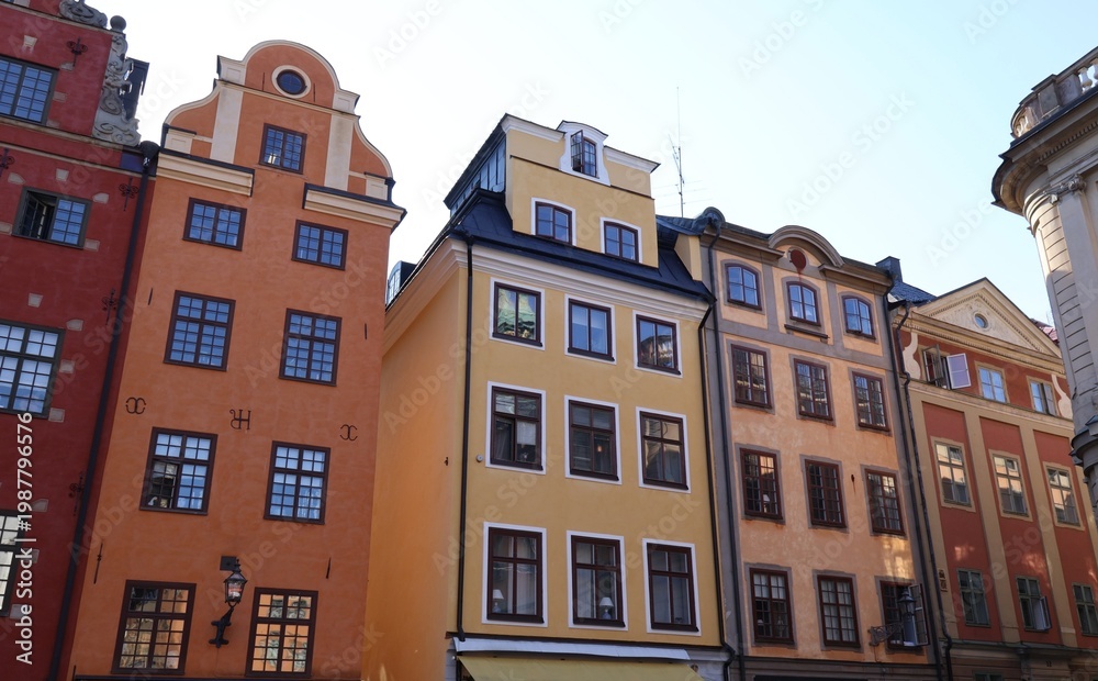 Obraz premium Colorful buildings at Stortorget square in Gamla Stan, Stockholm's Old Town 