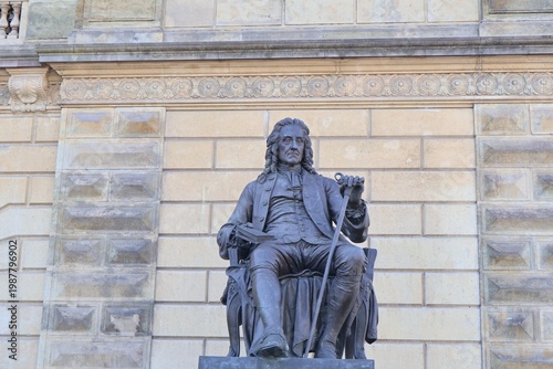 Bronze statue of Ludvig Holberg located in front of the Royal Danish Theatre in Copenhagen, Denmark