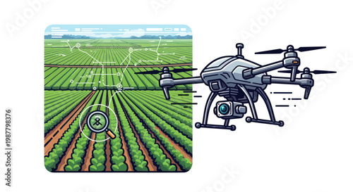 Drone monitoring agricultural field, precision farming, smart technology, crop inspection