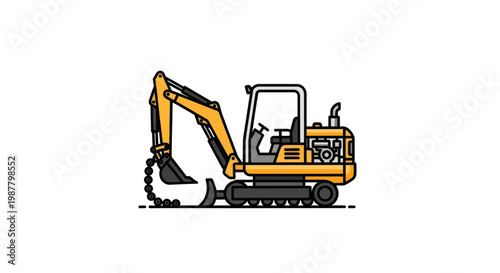 Yellow Mini Excavator Isolated on White Background