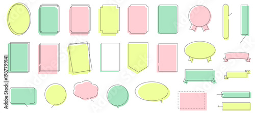 春をイメージした吹き出しとフレームのイラストセット　ベクター背景素材
