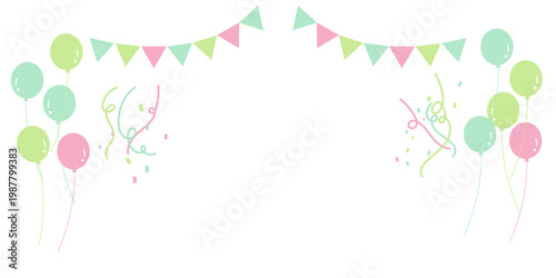 カラフルな風船とガーランドと紙吹雪のフレーム　ベクター背景素材　パーティー