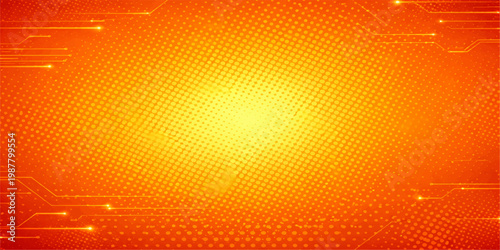 An artistic abstract orange background featuring a bright halftone pattern of yellow circles and dotted wave shapes for a modern vector texture wallpaper design