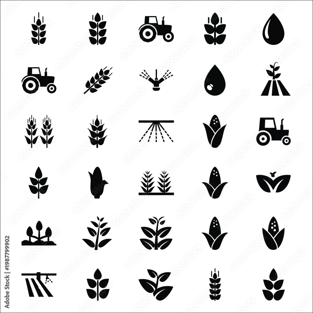 Obraz premium Collection of 35 black and white icons representing various vehicles and transportation modes