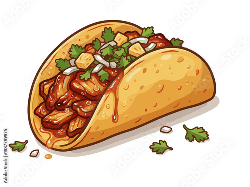 Authentic Mexican Taco with Meat, Onions, Pineapple and Cilantro Illustration
