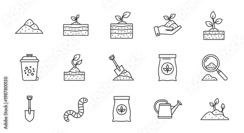 Gardening process icons from seed to sprout and plant care