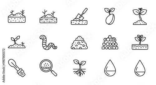 Gardening process icons from seed to sprout and plant care