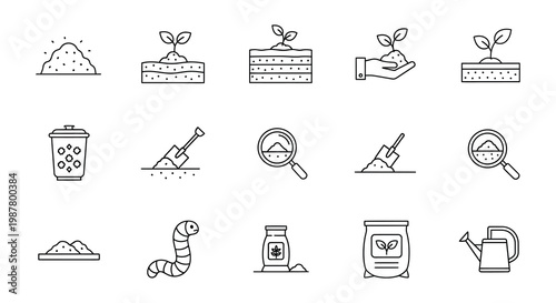 Gardening process icons from seed to sprout and plant care