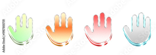 3D Glass Hand Icon Set Isolated on Transparent Background – Concept of Digital Workflow and Productivity – Transparent Liquid Glass Icon – 3D CGI Illustration
