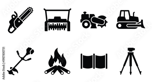 Set of landscaping and construction tools icons and symbols vector illustration