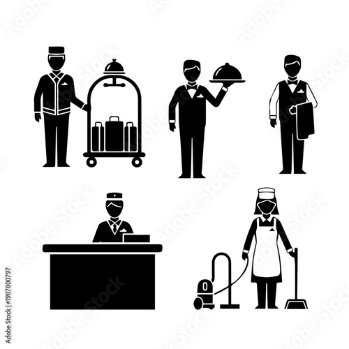 Hotel Staff Icons and Services for Hospitality Industry
