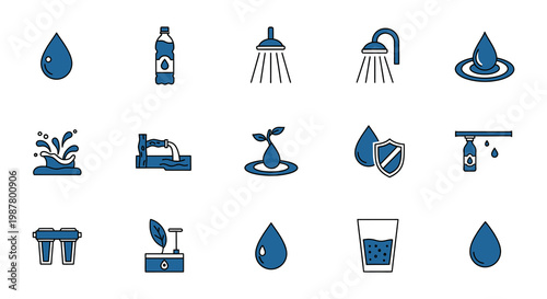 Black and white icons depicting various water sources and related elements