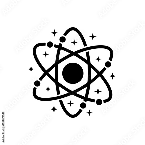 Atomic structure and particle physics concept icon