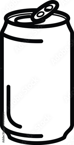 A simple black and white line art illustration of a metal beverage can with a pull tab on top