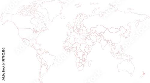 Minimalist Pink Outline Globe Cartography Graphics Showing Global Country Boundaries
