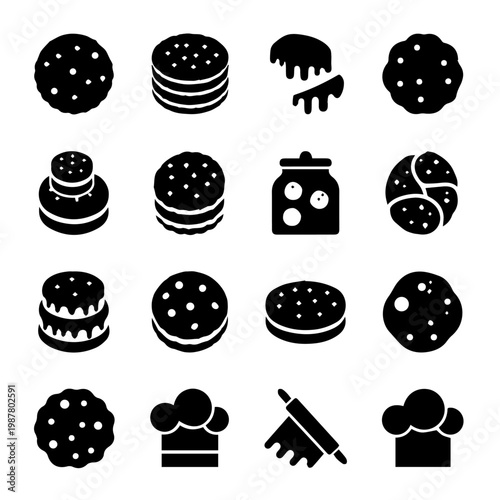 Collection of Baking and Cooking Icons - Sweet Treats and Bakery Elements