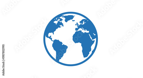Blue Globe Earth Icon Symbol.