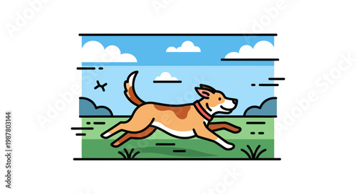Brown Dog Running in Green Field.