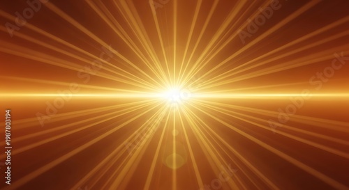 Vibrant golden light rays emanating from a bright shining sun or star on a warm orange background