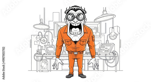 Cartoon character in orange jumpsuit.