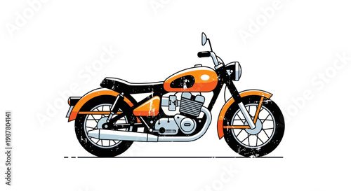 Classic Orange Motorcycle Side View.