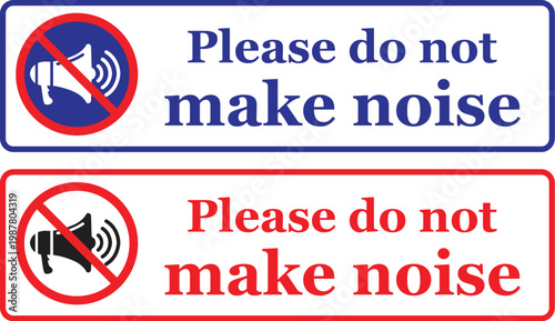 Silence Please Sign: Blue and White Quiet Zone Notice with No Noise Symbol