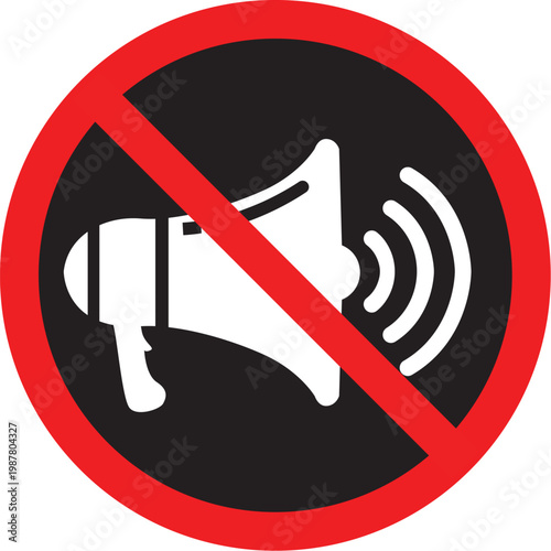 Silence Please Sign:Black Quiet Zone Notice with No Noise Symbol