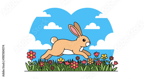 Cute Cartoon Rabbit Running Fast.