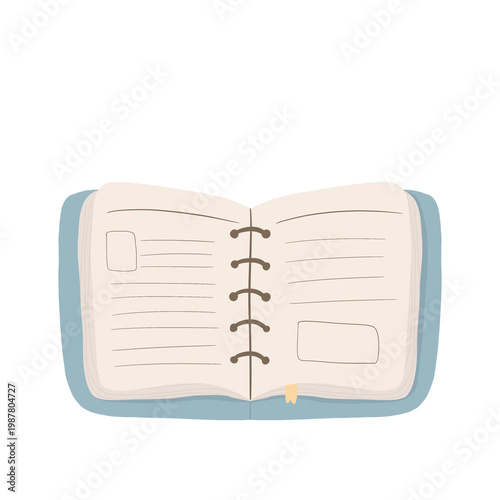 Notebook flat design sticker, journal pages clipart for planner, study, productivity, cozy aesthetic
