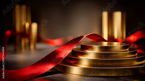 Golden Podium with Red Ribb...