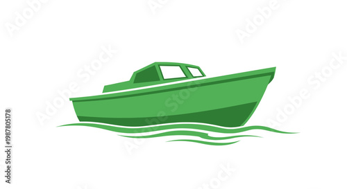Green boat on the water surface.
